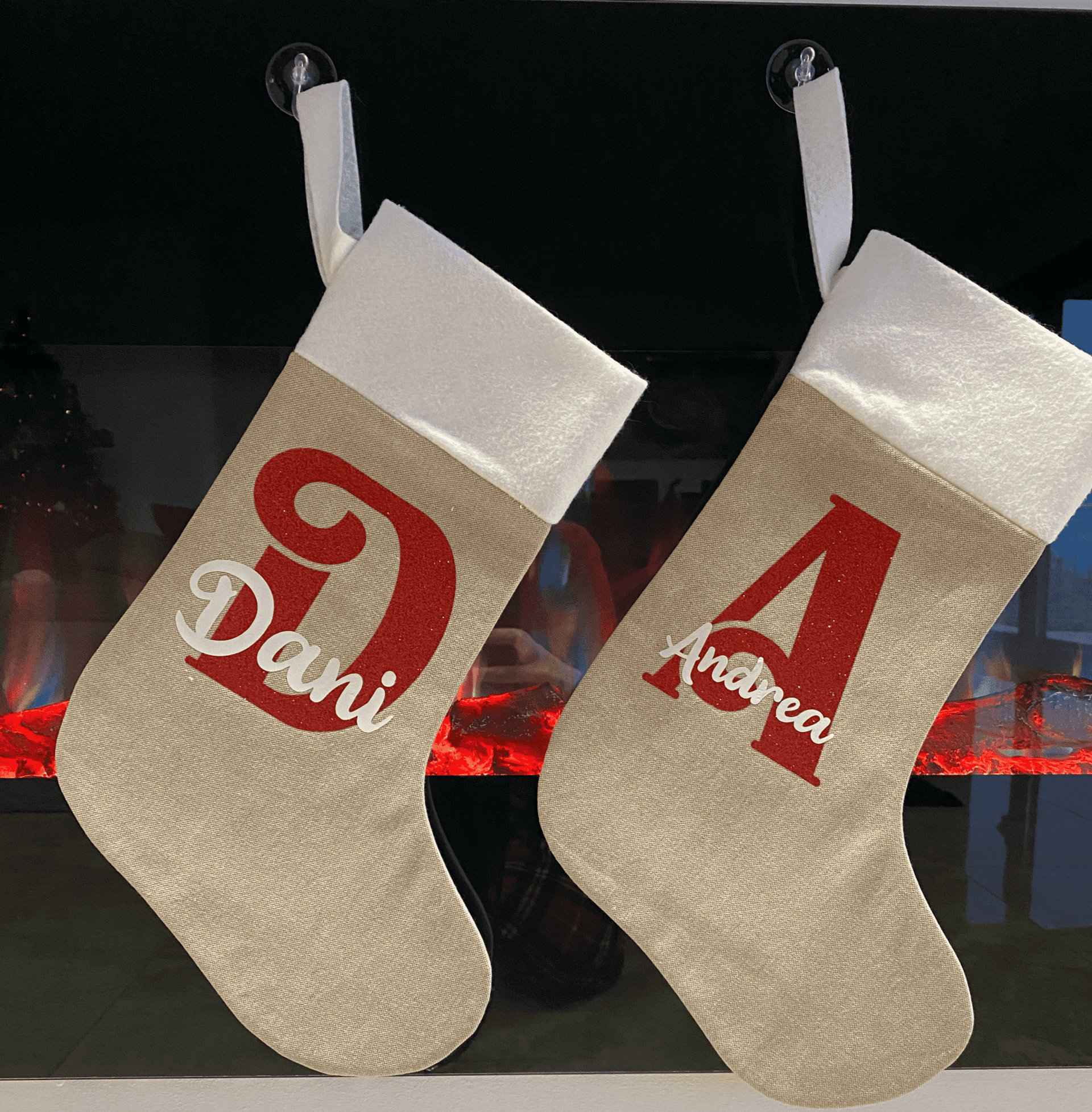 Calcetín de Navidad beige personalizado - 1
